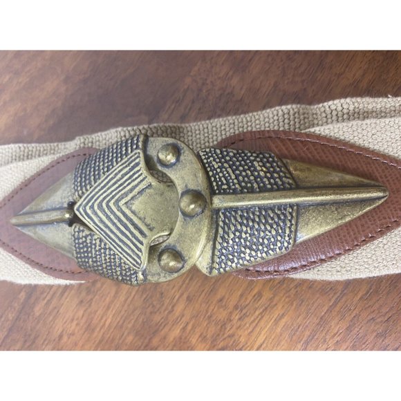 Vintage 80's Cinch Belt Fabric Leather Size L Tan Stretch Arrow Buckel 39" USA - Picture 4 of 7